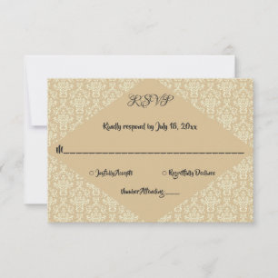 Cartão RSVP Casamento tema damasco bege clássico do Ornamentad