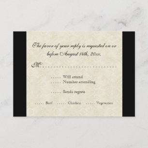 Cartão RSVP Casamento tema damasco Black n Cream Fleur de Lis