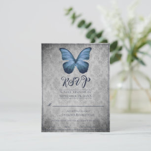 Cartão RSVP Casamento tema damasco de Borboleta Azul Vintage R