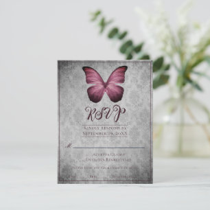 Cartão RSVP Casamento tema damasco de borboleta de Vintage mag