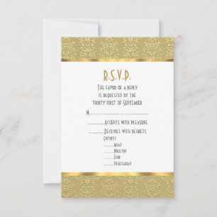 Cartão RSVP casamento tema damasco de colheita Dourada