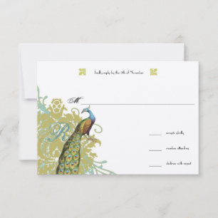 Cartão RSVP Casamento tema damasco de Lagoa de Aves Vintage RS