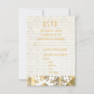 Cartão RSVP casamento tema damasco de pergaminho Dourado e bra