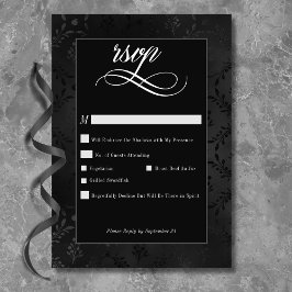 Cartão RSVP Casamento tema damasco de Satin Preto-Branco Escur