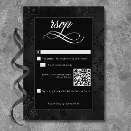 Cartão RSVP Casamento tema damasco de Satin Preto Negro Negro 