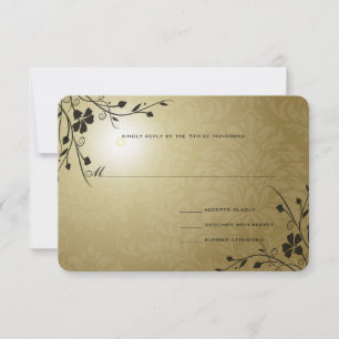 Cartão RSVP Casamento tema damasco Metálico Dourado em espiral