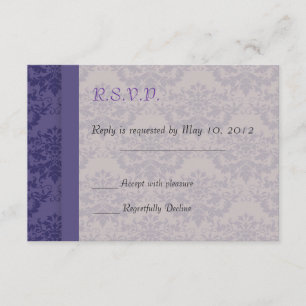 Cartão RSVP Casamento tema damasco Roxo Real