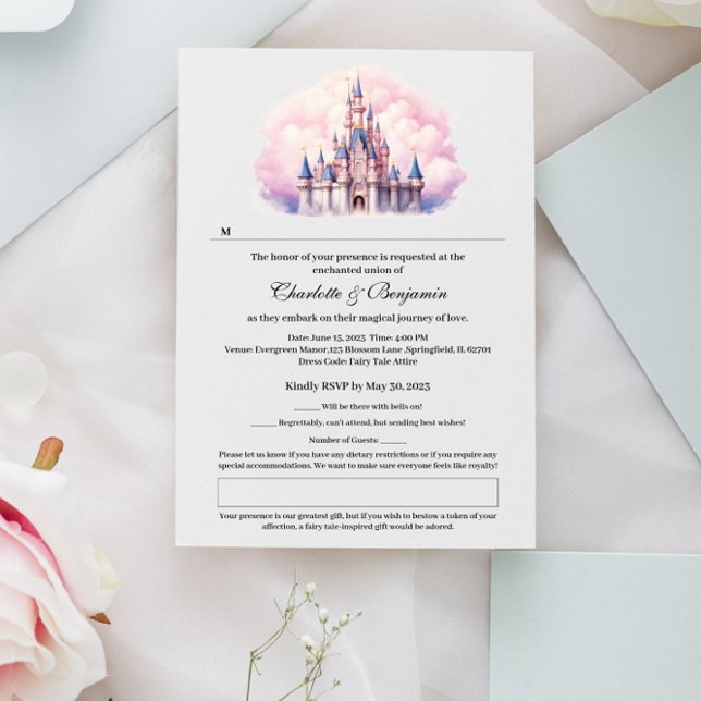 Cartão RSVP Casamento Tema do Castelo de Leite (Criador carregado)