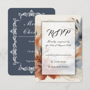 Cartão RSVP Casamento Terracota Crepúsculo e Flores Navy