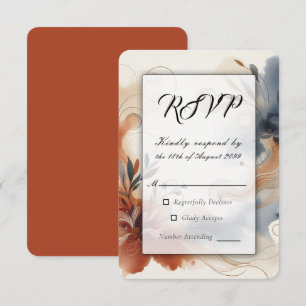 Cartão RSVP Casamento Terracota Twilight e Navy Blooms