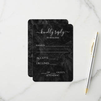 Cartão RSVP Casamento Texturizado Preto Personalizado