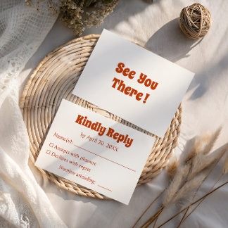 Cartão RSVP Casamento Tipografia Laranja Queimada Retro