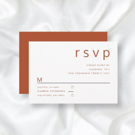 Cartão RSVP Casamento Tipografia Minimalista Branco Terracota