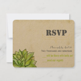 Cartão RSVP Casamento Tipografia Moderna Suculenta Cacto Rústi