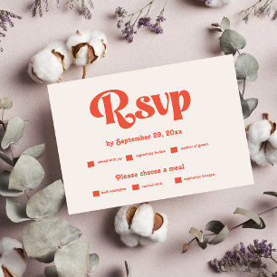 Cartão RSVP Casamento Tipografia Moderno Retro Rosa e Laranja