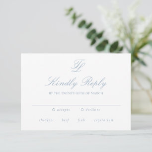 Cartão RSVP Casamento Tradicional de Azul Elegante