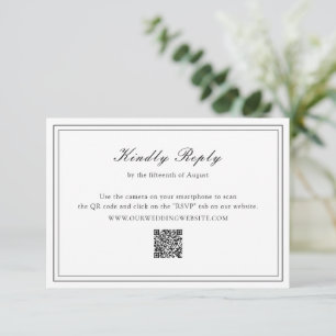 Cartão RSVP Casamento tradicional de código QR preto e branco