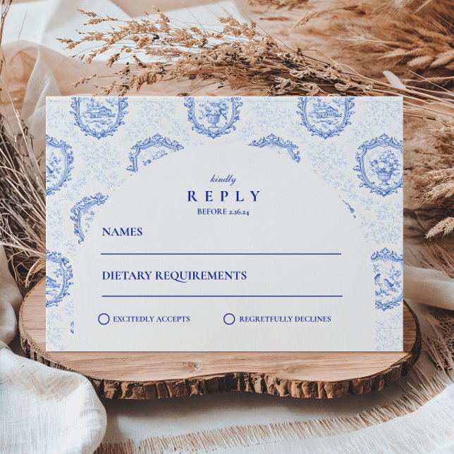 Cartão RSVP Casamento Tradicional Delft Azul Branco (Criador carregado)