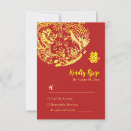 Cartão RSVP Casamento tradicional do Dragão Chinês - Fênix
