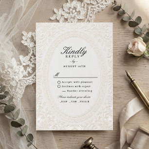 Cartão RSVP Casamento Tradicional Floral de Renda Vintage Eleg