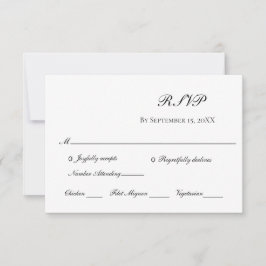 Cartão RSVP Casamento Tradicional Formal Elegante Preto Branco