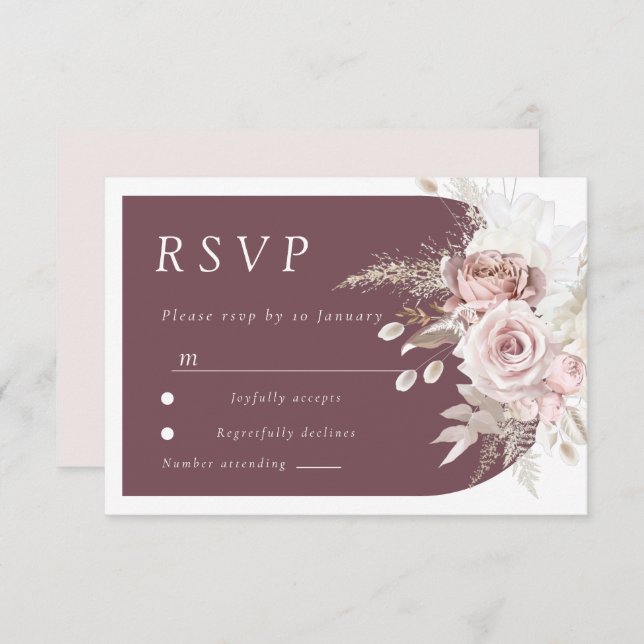 Cartão RSVP Casamento Trendy Berry Blush Ivory Boho (Frente/Verso)