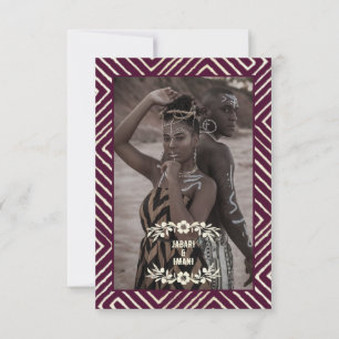 Cartão RSVP Casamento Tribal African Burgundy Wine