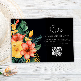 Cartão RSVP Casamento tropical com código QR de aquarela flora