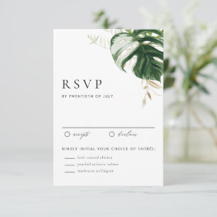 Cartão RSVP Casamento Tropical com Monstera em Aquarela