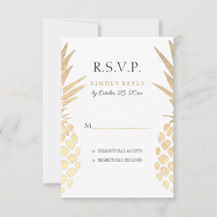 Cartão RSVP Casamento tropical de abacaxi com folha de ouro fa