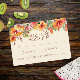 Cartão RSVP Casamento Tropical de Flores Elegante Hibiscus Flo