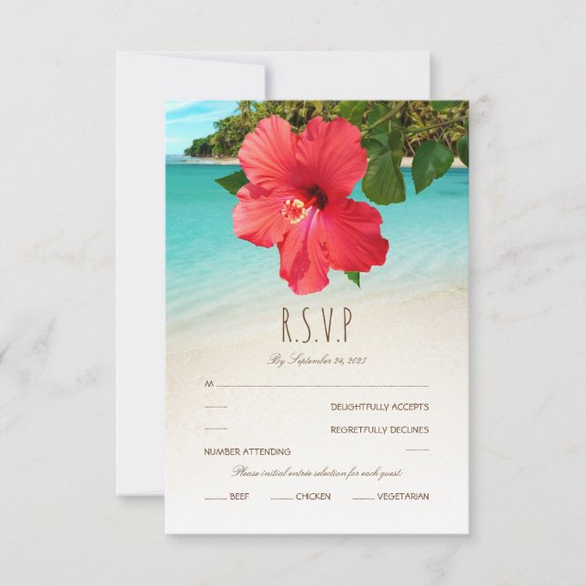 Cartão RSVP Casamento Tropical de Hibiscus Beach Havaiana (Frente)