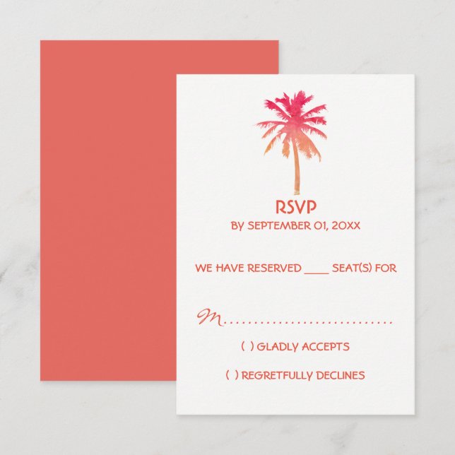 Cartão RSVP Casamento Tropical de Palmeiras de Palma de Sol Tr (Frente/Verso)