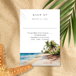 Cartão RSVP Casamento Tropical de Praia Elegante Watercolor