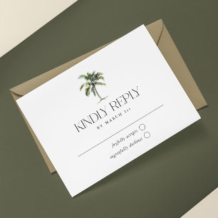 Cartão RSVP Casamento Tropical de Praia Mínima da Árvore Palm