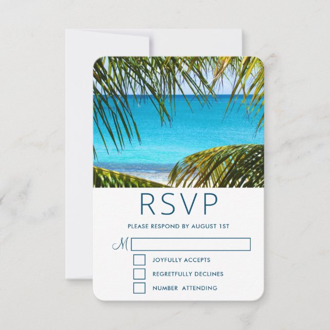 Cartão RSVP Casamento Tropical de Praia Romântica Turquesa (Frente)