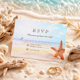 Cartão RSVP Casamento Tropical de Verão na Praia com Estrela d