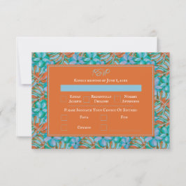 Cartão RSVP Casamento Tropical Laranja e Azul Floral