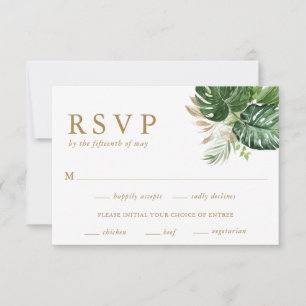 Cartão RSVP Casamento Tropical Moderno Dourado Verde