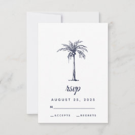 Cartão RSVP Casamento Tropical na Praia com Palmeira Azul Mari