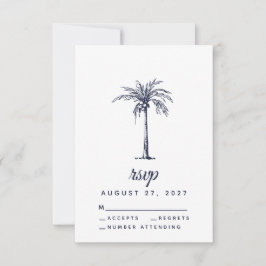 Cartão RSVP Casamento Tropical na Praia com Palmeira Azul Mari