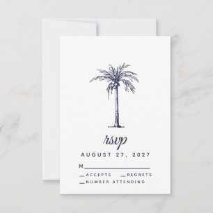 Cartão RSVP Casamento Tropical na Praia com Palmeira Azul Mari