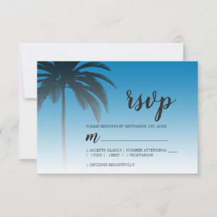 Cartão RSVP Casamento Tropical Palm Tree Blue Beach