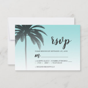 Cartão RSVP Casamento Tropical Palm Tree Blue Beach