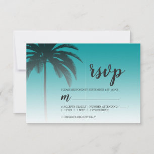 Cartão RSVP Casamento Tropical Palm Tree Green Beach