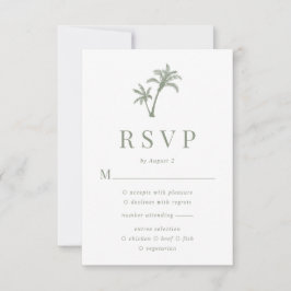 Cartão RSVP Casamento Tropical Palm Tree Sage Green Beach