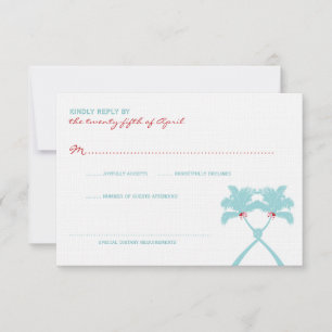Cartão RSVP Casamento Tropical Praia de Corações das Palmeiras