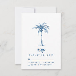 Cartão RSVP Casamento Tropical Praia de Palma Azul Moderno