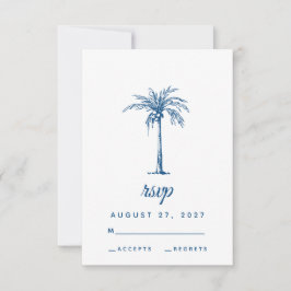 Cartão RSVP Casamento Tropical Praia de Palma Azul Moderno