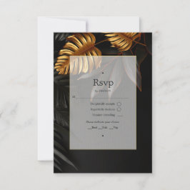 Cartão RSVP Casamento Tropical Preto e Dourado